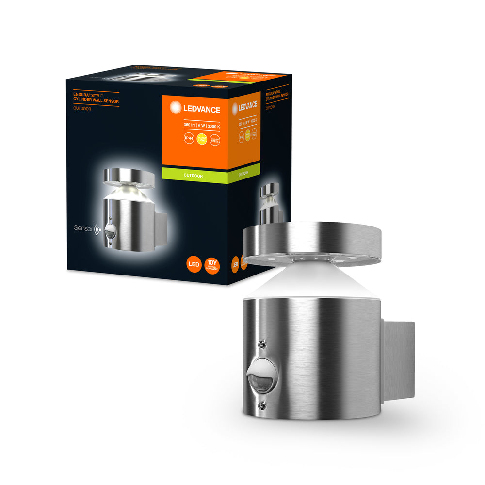 Ledvance ENDURA Style Cylinder Wall Sensor LED Outdoor Light 6W 3000K Stainless Steel IP44