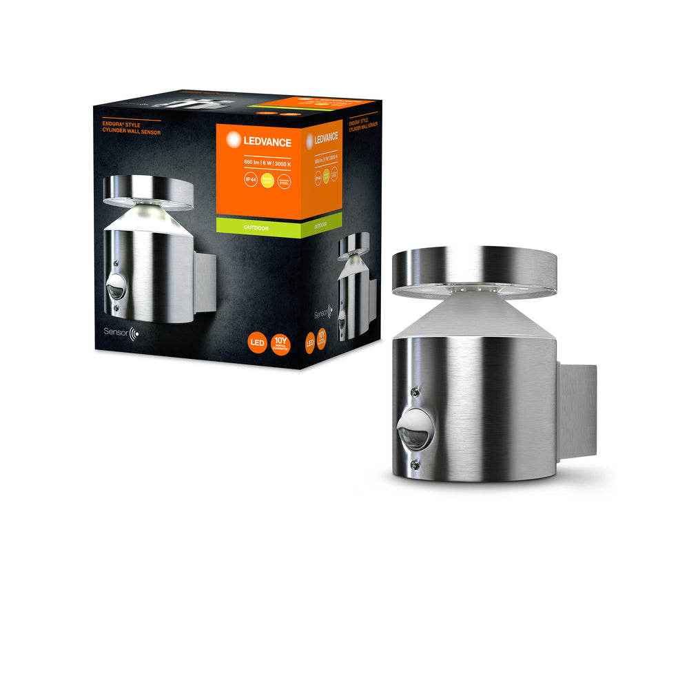 Ledvance ENDURA Style Cylinder Wall Sensor LED Outdoor Light 6W 3000K Stainless Steel IP44
