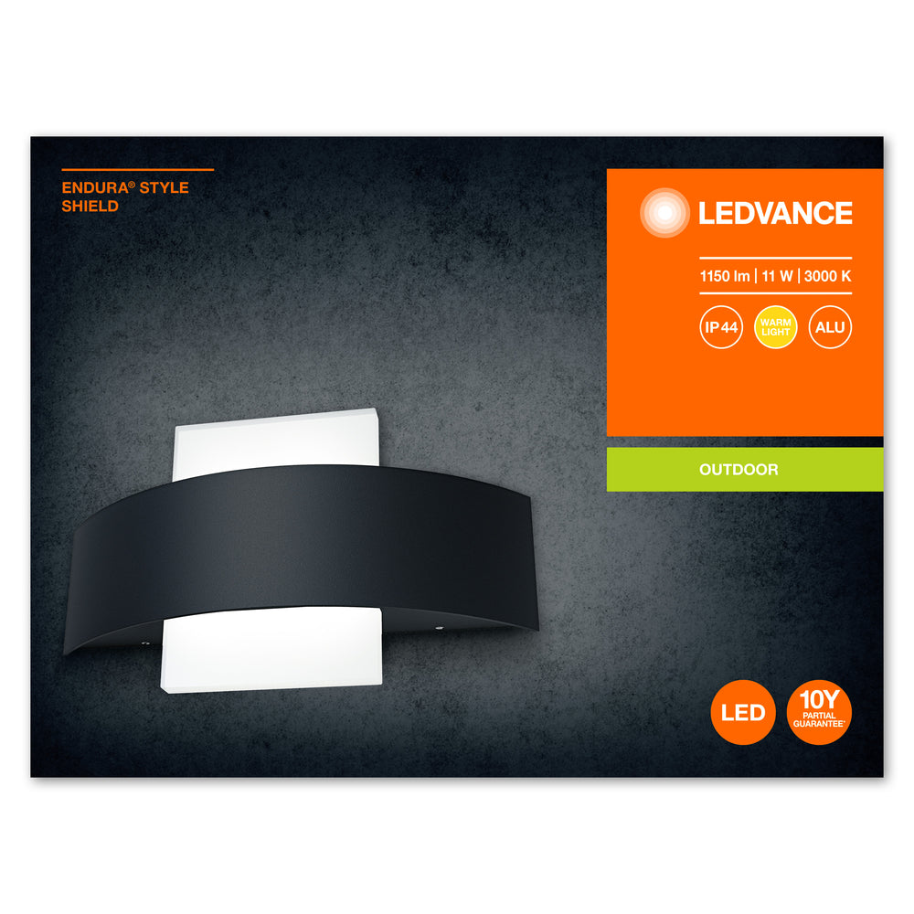 Ledvance ENDURA Style Shield Square LED Wall Light 11W 3000K Dark Gray IP44 IK05 Outdoor Surface Mount