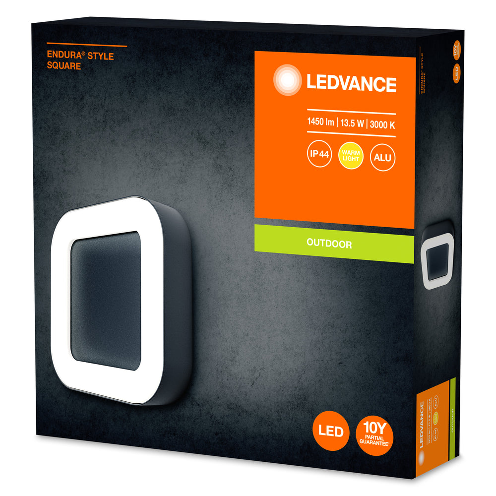 Ledvance ENDURA Style Square LED wall light 13.5W 3000K Dark Gray IP44 IK07 outdoor surface mount