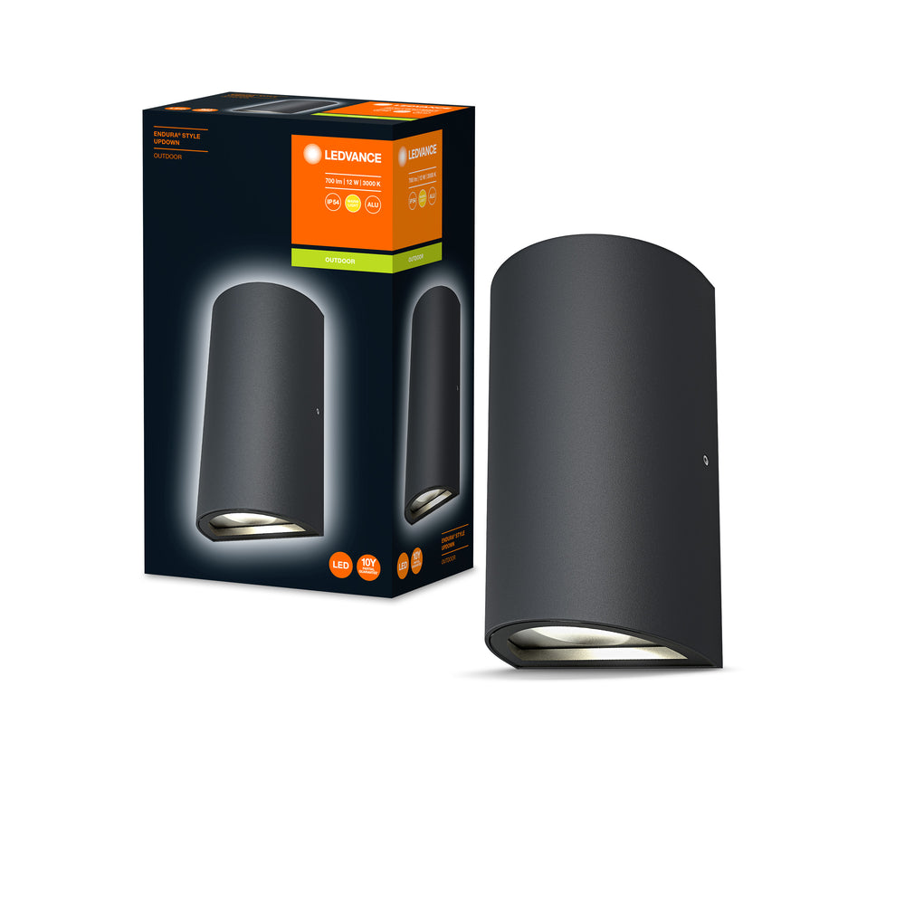 Ledvance ENDURA Style UpDown Outdoor LED Wall Light 12W 3000K 700 lumens IP44 Dark Gray Die-Cast Aluminum