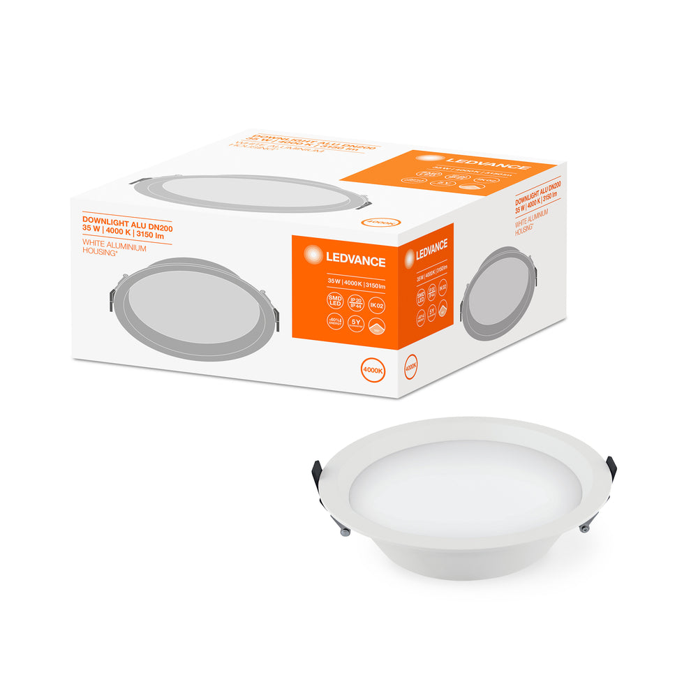 Ledvance LED downlight 200mm 20W/25W/30W 3000K/4000K 2400-3600 lumens CRI 90 IP44/IP20 White aluminum