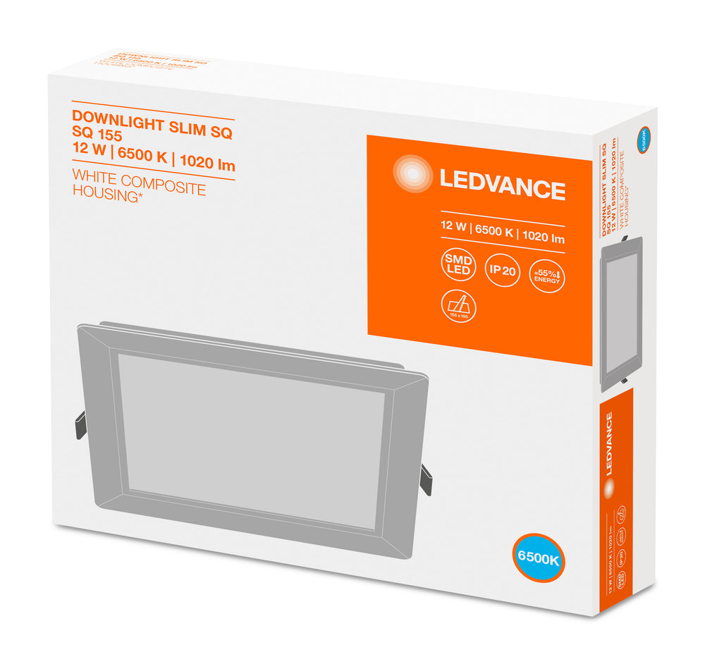 Ledvance LED slim square downlight 12W 6500K 1020 lumens recessed White IP20 169x169mm