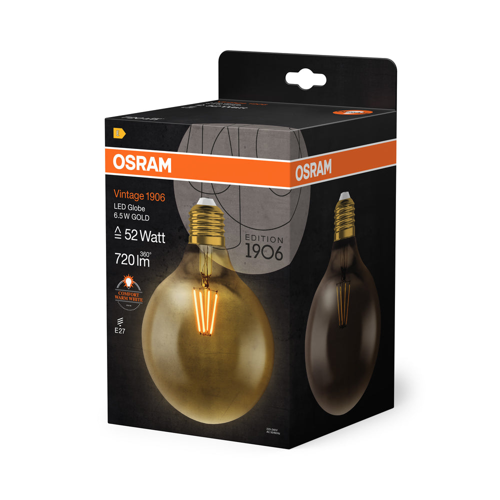 Ledvance Vintage 1906 LED Globe 6.5W E27 2400K Gold Glas Glühbirne 720 Lumen 220-240V IP20 124mm