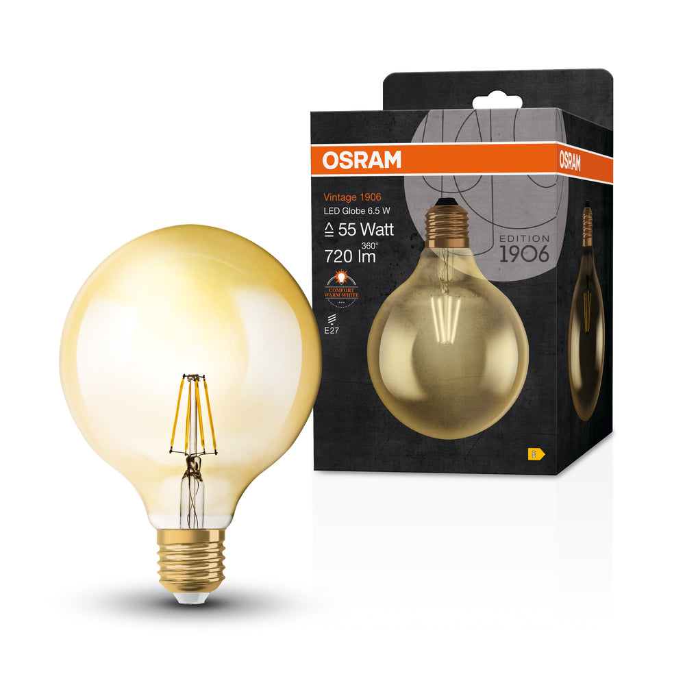 Ledvance Vintage 1906 LED Globe 6.5W E27 2400K Gold Glas Glühbirne 720 Lumen 220-240V IP20 124mm