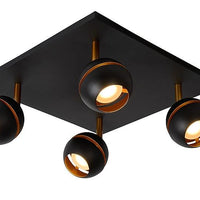 Lucide BINARI LED ceiling spotlight, 4x4.5W 2700K, round metal, matt sandy black with gold accents, IP20