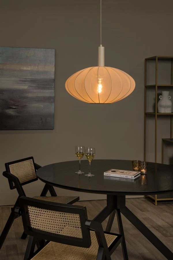 Lucide CORINA LED Pendelleuchte Ø50cm, E27, dimmbar, 40W, 230V, höhenverstellbar, cremefarbenes modernes Design
