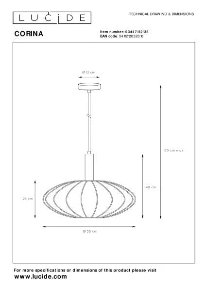 Lucide CORINA LED Pendelleuchte Ø50cm, E27, dimmbar, 40W, 230V, höhenverstellbar, cremefarbenes modernes Design
