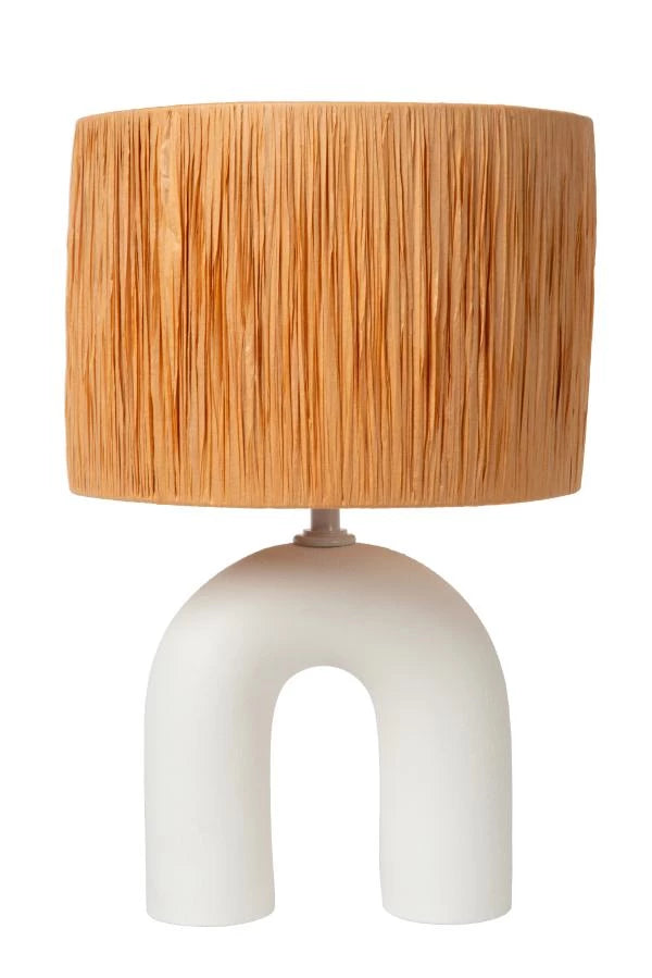 Lucide LED table lamp Ronda with E27 socket, rattan shade, ceramic base, 28x28x45cm White for indoor use