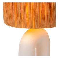 Lucide LED table lamp Ronda with E27 socket, rattan shade, ceramic base, 28x28x45cm White for indoor use