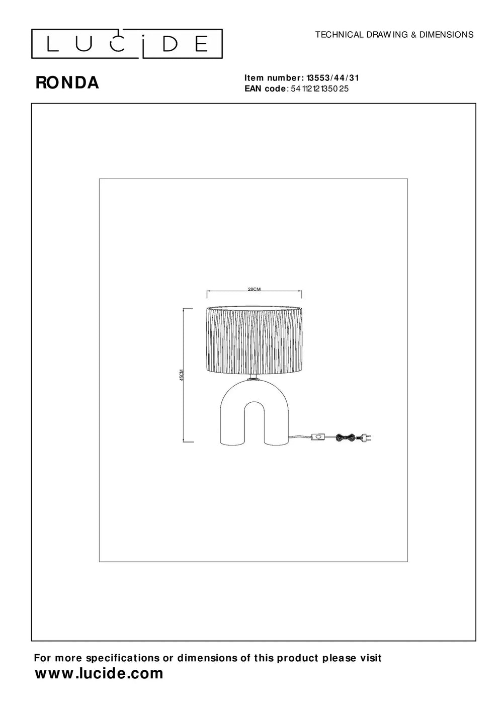 Lucide LED table lamp Ronda with E27 socket, rattan shade, ceramic base, 28x28x45cm White for indoor use