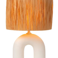 Lucide LED table lamp Ronda with E27 socket, rattan shade, ceramic base, 28x28x45cm White for indoor use
