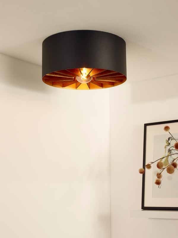 Lucide ZIDANE LED Deckenleuchte Schwarz Ø40cm 1xE27 IP20 moderne Metallleuchte