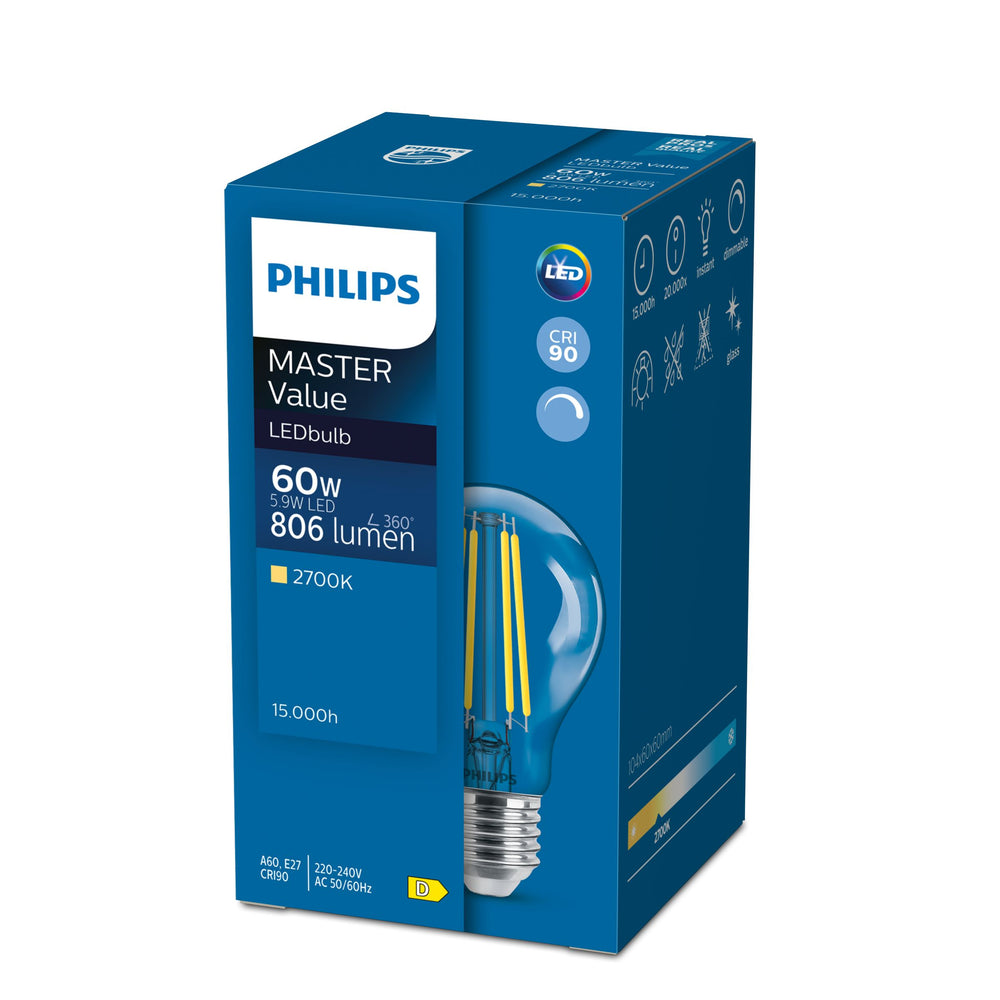 Philips MASTER Value LED Lampe 7.8W E27 A60 2700K Warmweiß 1055 Lumen 90CRI Dimmbar Mattes Finish