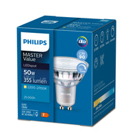 Philips MASTER Value LEDspot GU10 4.9W 2200K-2700K 355 lumens 36° beam 90CRI dimmable