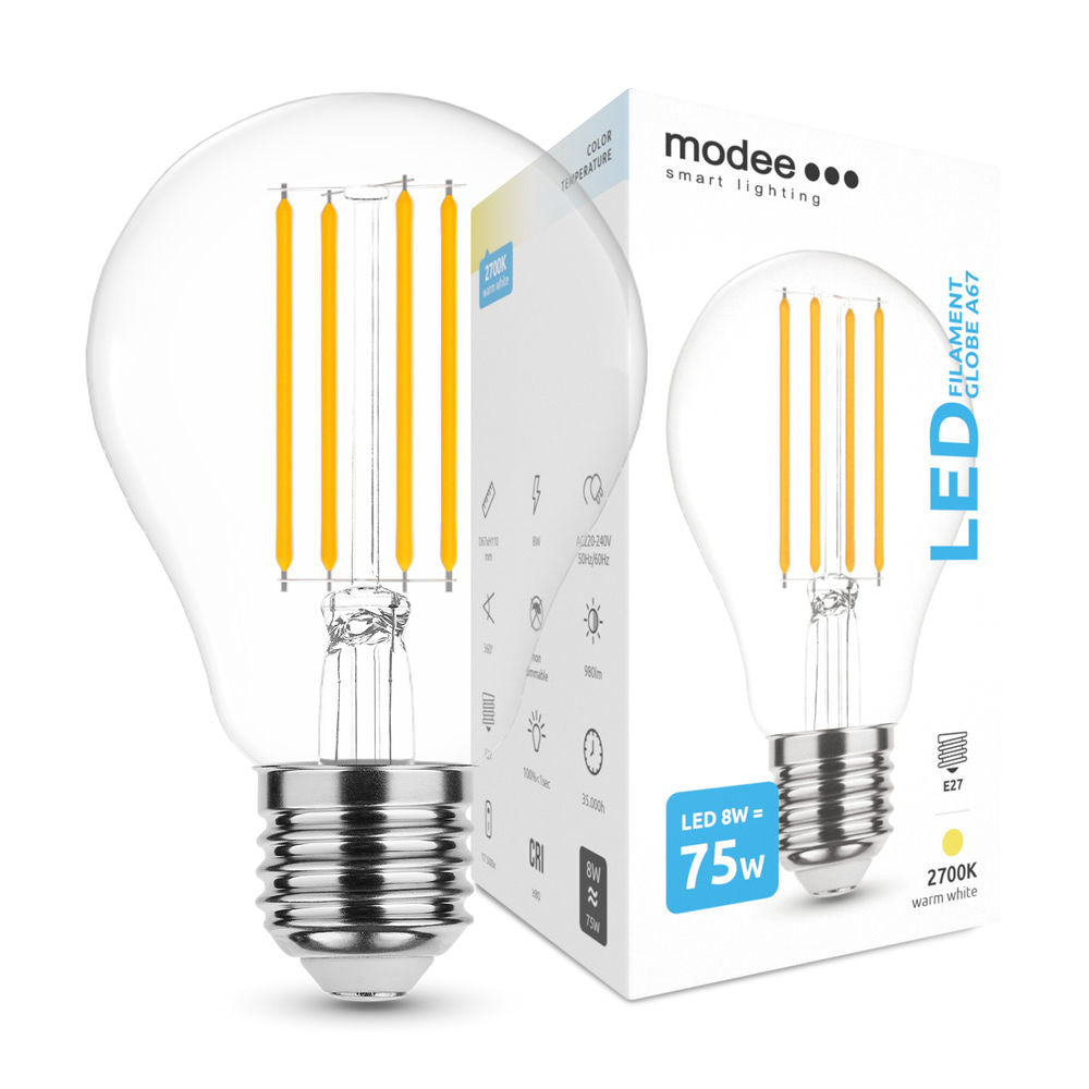 Modee LED-Filamentlampe E27 A67 10.5W 3000K warmweißes Licht IP20 220-240V CRI 80 CE RoHS