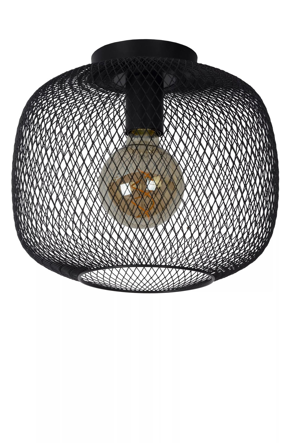 Lucide MESH Deckenleuchte Ø30cm, E27 Fassung, Zylindrisches Metalldesign, Matt schwarze Oberfläche, IP20 Innenbeleuchtung