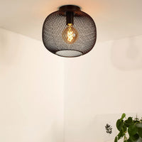 Lucide MESH Deckenleuchte Ø30cm, E27 Fassung, Zylindrisches Metalldesign, Matt schwarze Oberfläche, IP20 Innenbeleuchtung