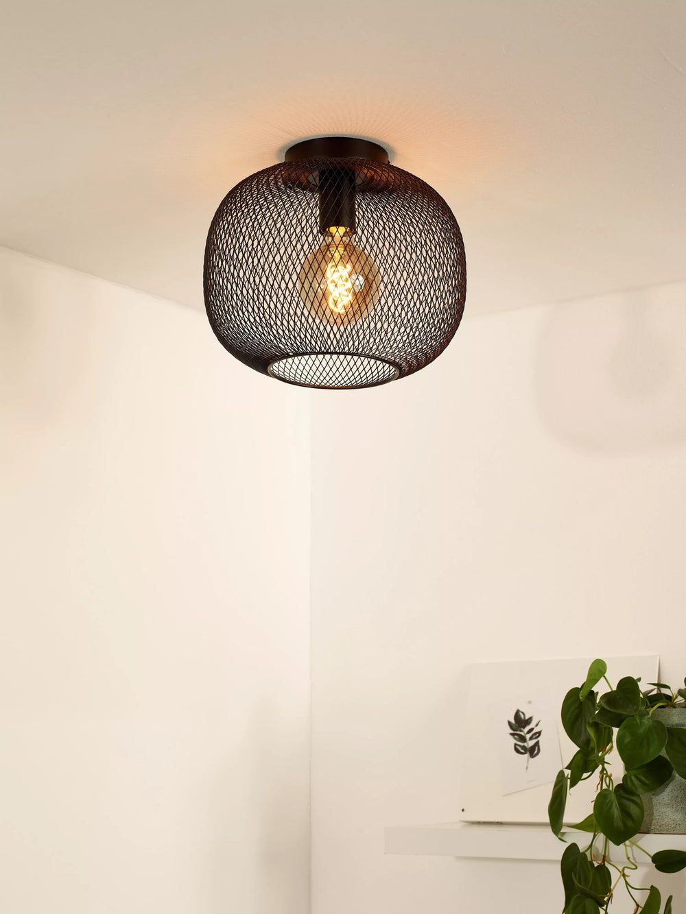 Lucide MESH Deckenleuchte Ø30cm, E27 Fassung, Zylindrisches Metalldesign, Matt schwarze Oberfläche, IP20 Innenbeleuchtung