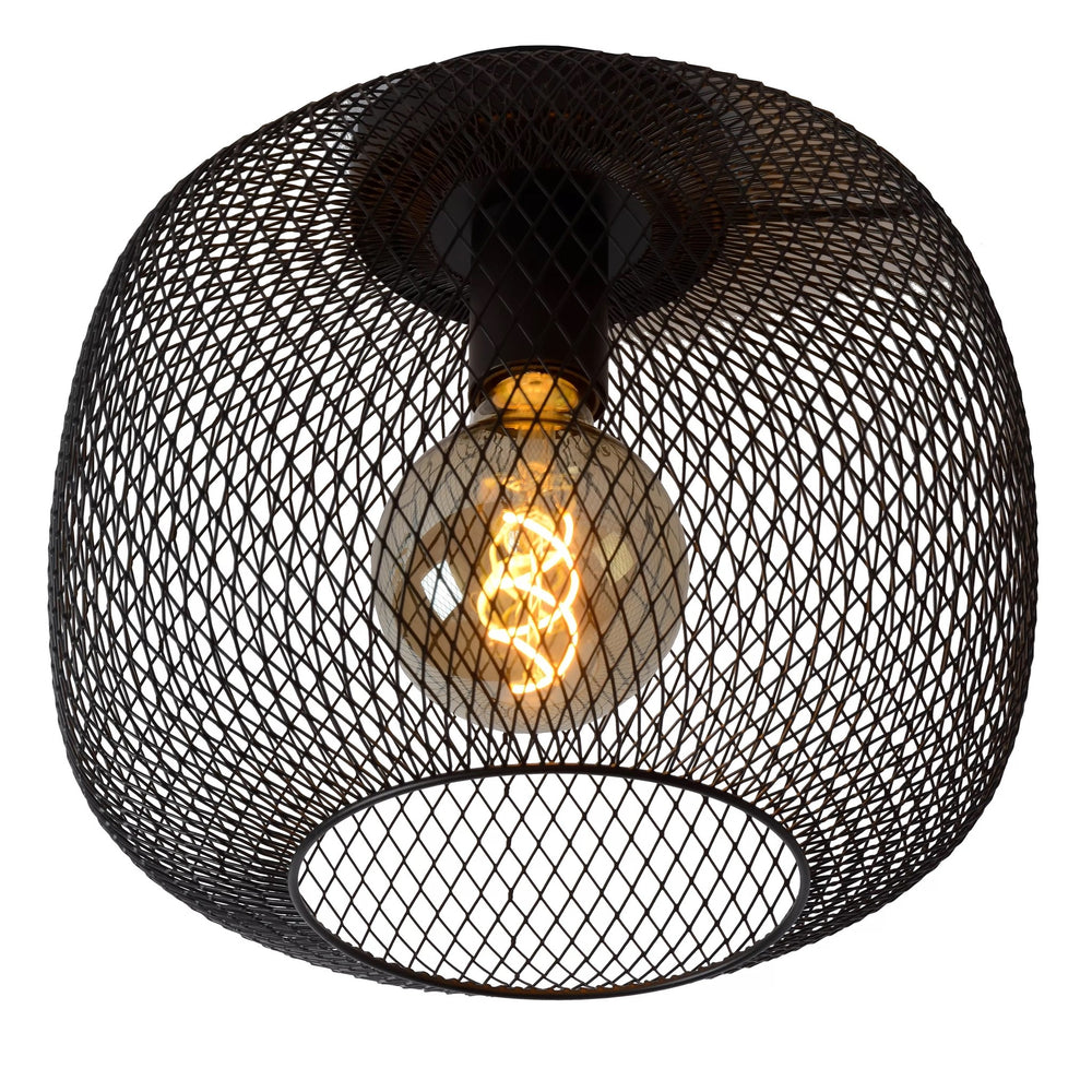 Lucide MESH Deckenleuchte Ø30cm, E27 Fassung, Zylindrisches Metalldesign, Matt schwarze Oberfläche, IP20 Innenbeleuchtung