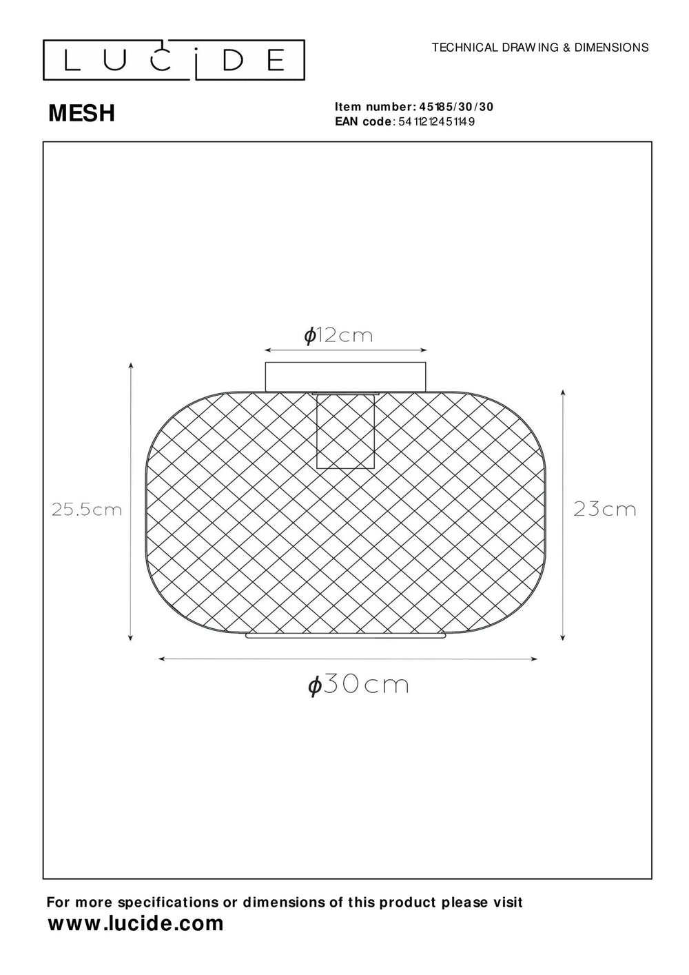 Lucide MESH Deckenleuchte Ø30cm, E27 Fassung, Zylindrisches Metalldesign, Matt schwarze Oberfläche, IP20 Innenbeleuchtung