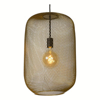 Lucide MESH Hängelampe Ø35cm, E27 Fassung, mattgoldenes Metall, höhenverstellbar, Vintage Zylinderdetail
