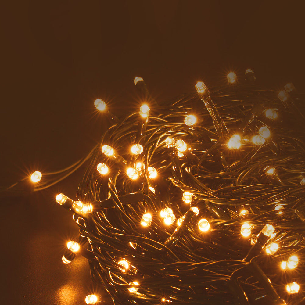 Modee LED Weihnachts-Lichterkette 100LED 10m Warmweiß 2550K IP44 Grünes Kabel mit Adapterstecker