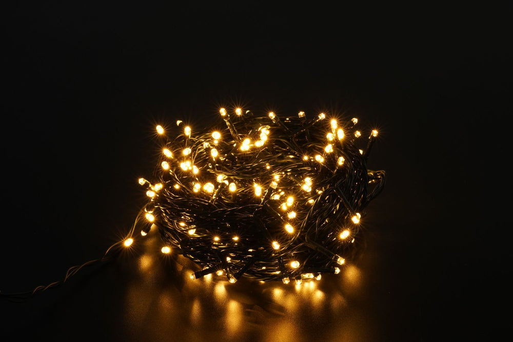 Modee LED Weihnachts-Lichterkette 200LED 20m Warmweiß mit Adapter IP44 Grünes Kabel