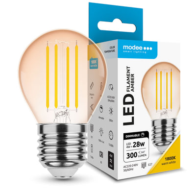 Modee LED Filament Bernstein Globe Mini G45 4W E27 1800K 300 Lumen 320° dimmbar IP20