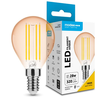 Modee LED Filament Amber Mini Globe G45 E14 4W 1800K 360 lumens 320° Beam 220-240V Non Dimmable
