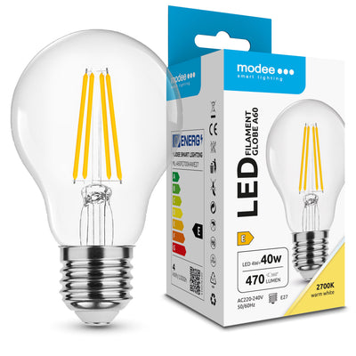 Modee LED Filament Lampe A60 4W E27 2700K 470 Lumen 360° Warmweiß Glas Kugel nicht dimmbar IP20