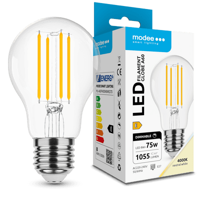 Modee LED Filamentlampe A60 8W E27 4000K 1055 Lumen 360° Dimmbar Glas IP20
