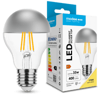 Modee LED Filament Lampe A60 E27 4W 2700K 400 Lumen 320° Silberkappe Glas Nicht dimmbar
