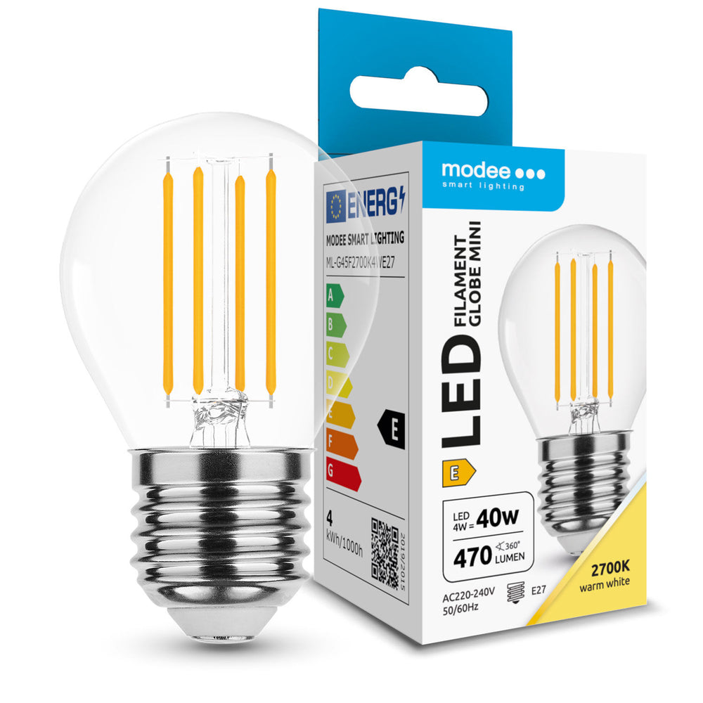 Modee LED Filamentlampe G45 Mini-Globe 4W E27 2700K 470 Lumen 360° Glas nicht dimmbar