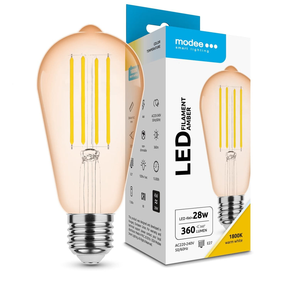 Modee LED Filamentlampe ST64 Amber 4W E27 1800K 360 Lumen 320° nicht dimmbar Glas