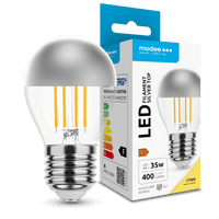 Modee LED Filament G45 Mini-Globe Lampe 4W E27 2700K 400 Lumen Silber Top 320° Warmweiß