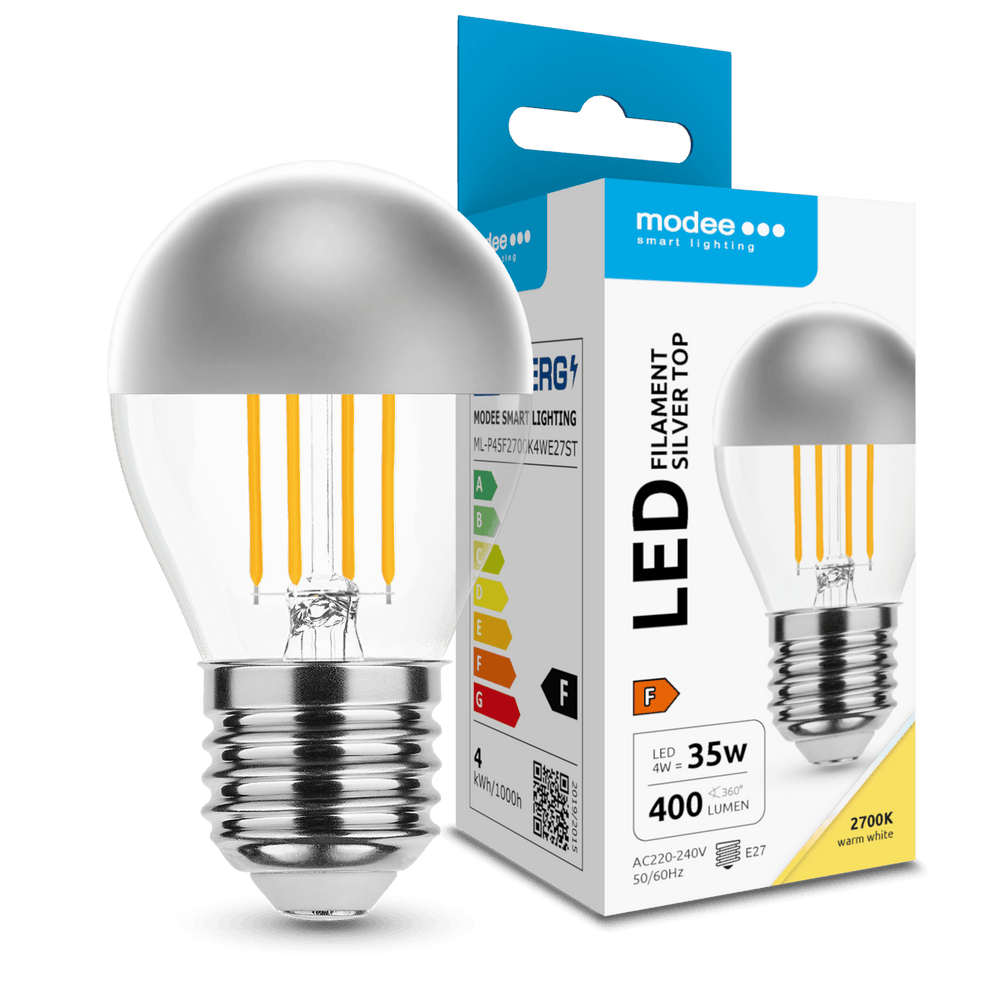 Modee LED Filament G45 Mini-Globe Lampe 4W E27 2700K 400 Lumen Silber Top 320° Warmweiß