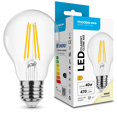 Modee LED Filament Globe A60 4W E27 4000K 470 Lumen 360° Glaslampe IP20 CRI 80