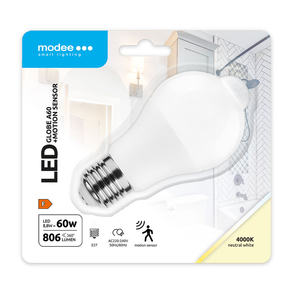 Modee LED Smart Globe A60 8.8W E27 4000K 806 Lumen PIR Sensor Lampe 200° Abstrahlwinkel IP20