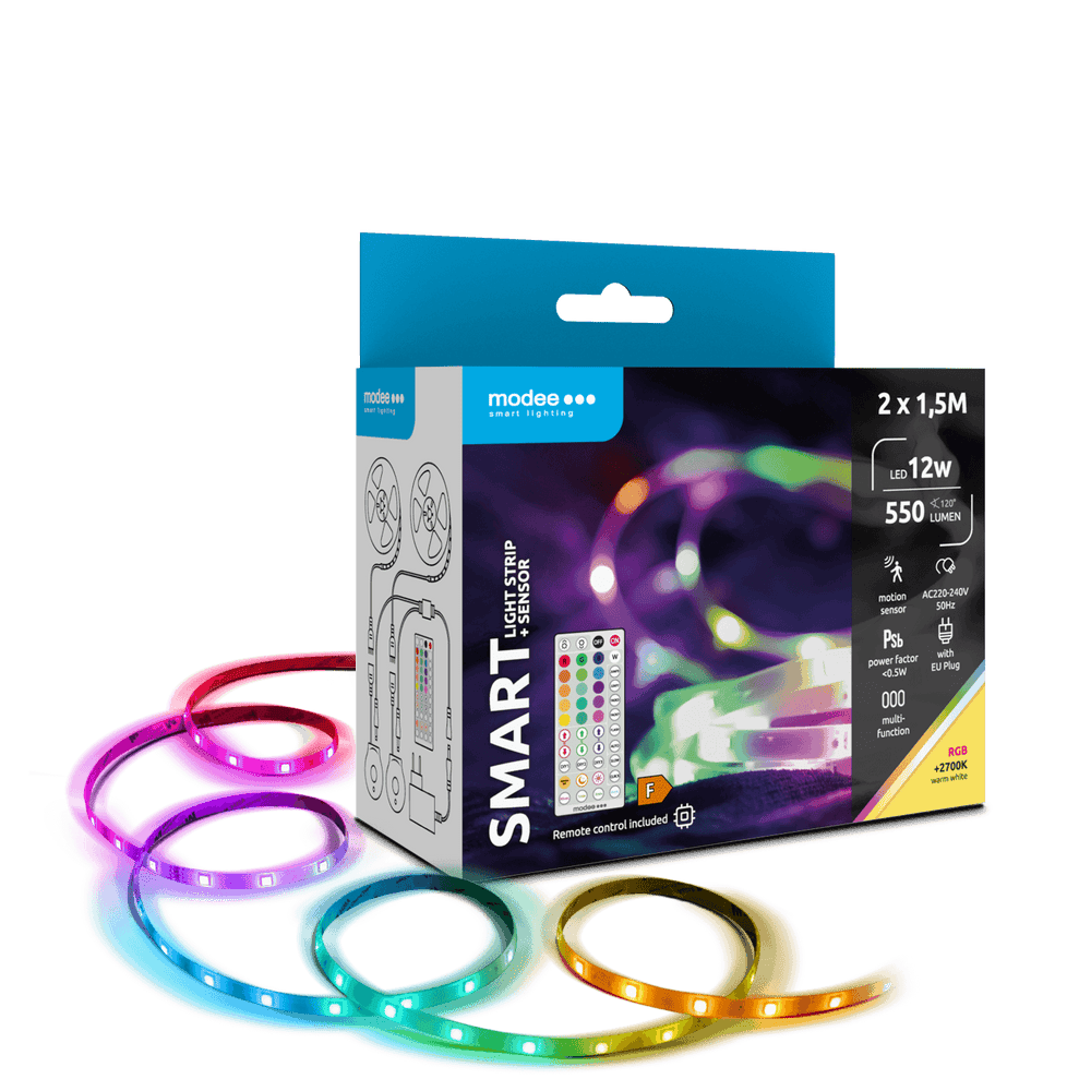 Modee LED Smart Strip 12W 2700K RGB IP20 mit Fernbedienung und Bewegungssensor, 2x1.5m, 550 Lumen