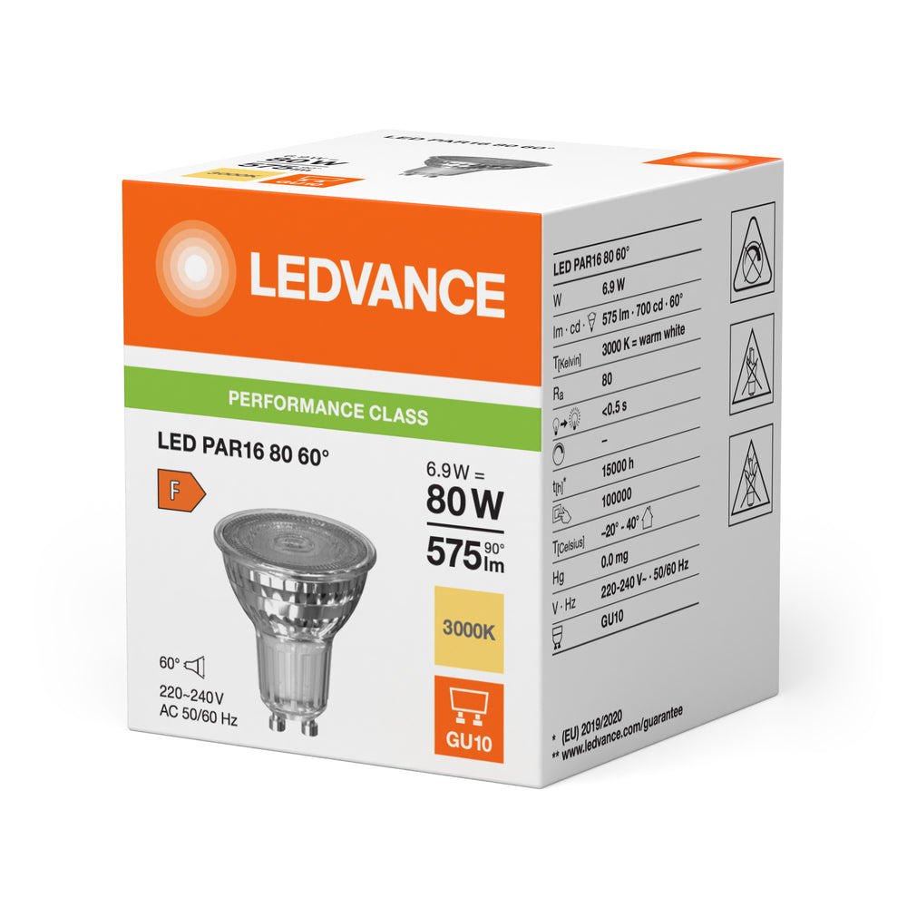 Performance LED Spot Reflektor GU10 PAR16 6.9W 575 Lumen 60D 3000K Warmweiß ersetzt 80W