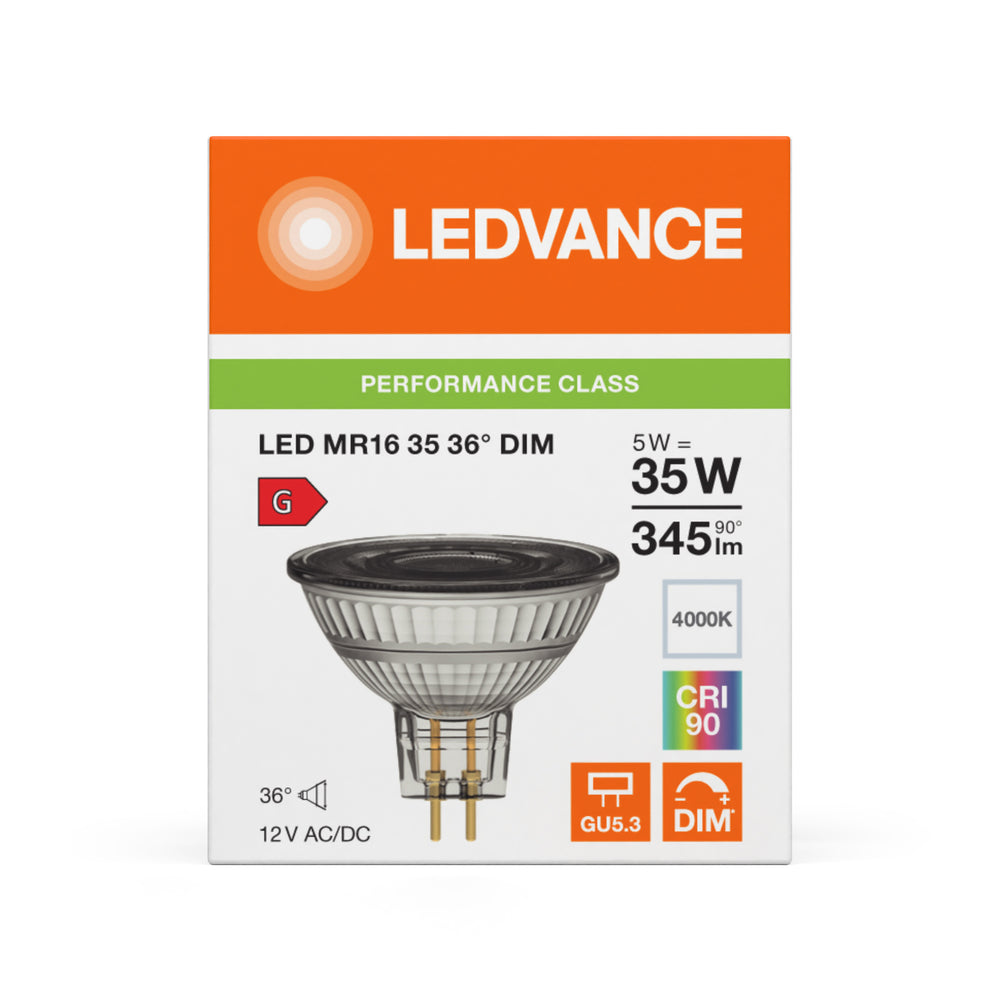 Performance LED Spot Reflector GU5.3 MR16 5W 345 lumens 36D 4000K Cool White dimmable replaces 35W