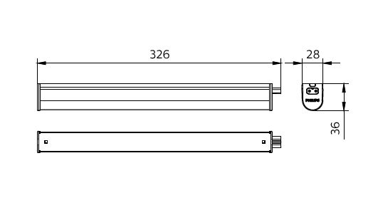Philips BN021C LED Mounting Rail 5W 3000K 480 lumens 220-240V IP20 White 326mm