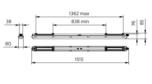 Philips CoreLine WT120C G2 LED waterproof batten 30W 4000K 3400 lumens IP65 IK08 1515mm Grey