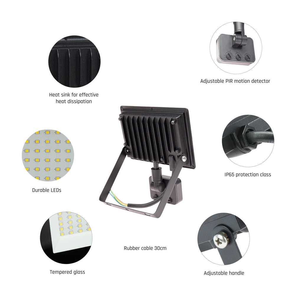 Spectrum NOCTIS LUX 3 LED Floodlight 20W 6000K 2050 lumens 230V IP44 IK07 Black with PIR sensor