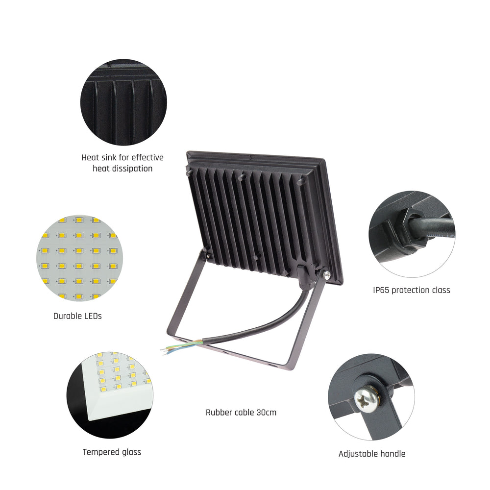 Spectrum LED-Strahler 50W 4000K 4500 Lumen 230V IP65 IK07 Schwarz Außenbeleuchtung