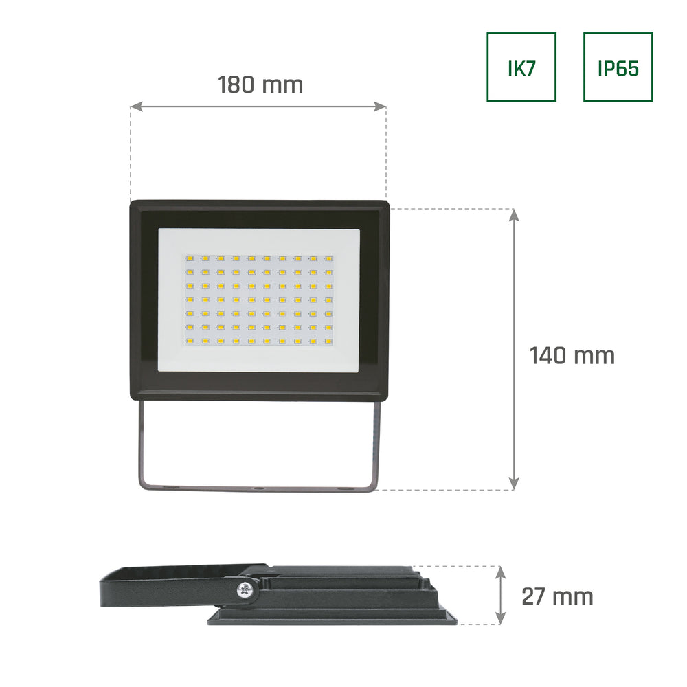 Spectrum LED-Strahler 50W 4000K 4500 Lumen 230V IP65 IK07 Schwarz Außenbeleuchtung