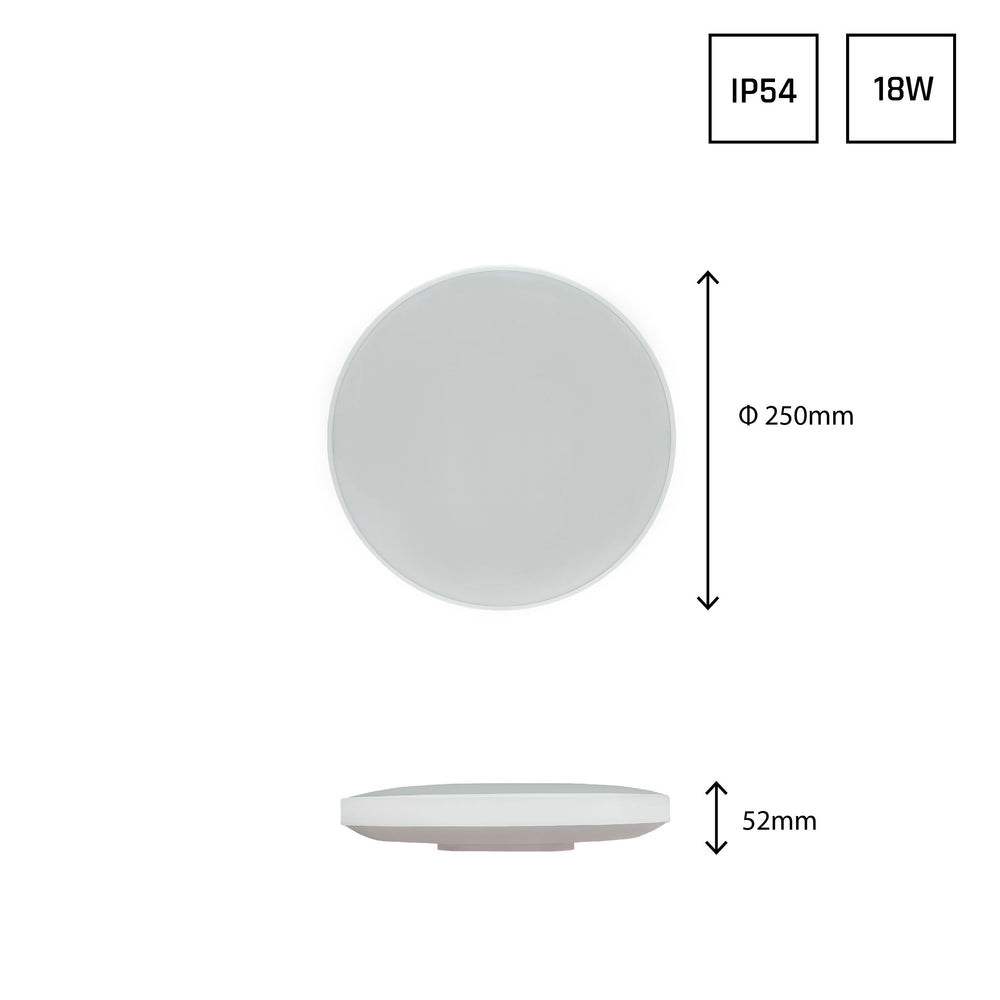 Spectrum LED ceiling light 18W 4000K 2050 lumens IP54 IK04 White Black round surface mount with sensor