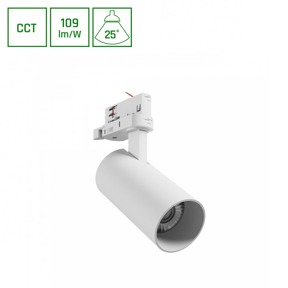 Andromeda Prime 3F Schienenleuchte weiß, 16W, 230V, IP20, 6000K, 25 Grad, 1200 Lumen, 1-Phasen Montageset