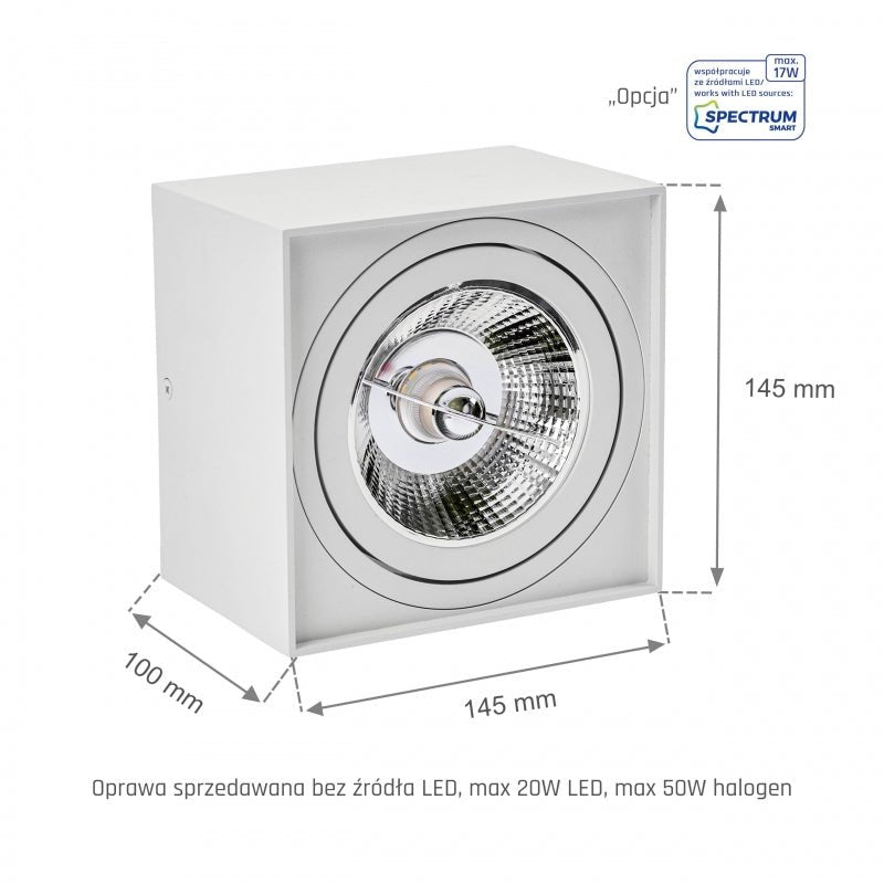 Spectrum CHLOE AR111 GU10 quadratische LED-Spot, IP20, weiß, Aluminiumgehäuse, 250V, Innenbereich, lange Lebensdauer